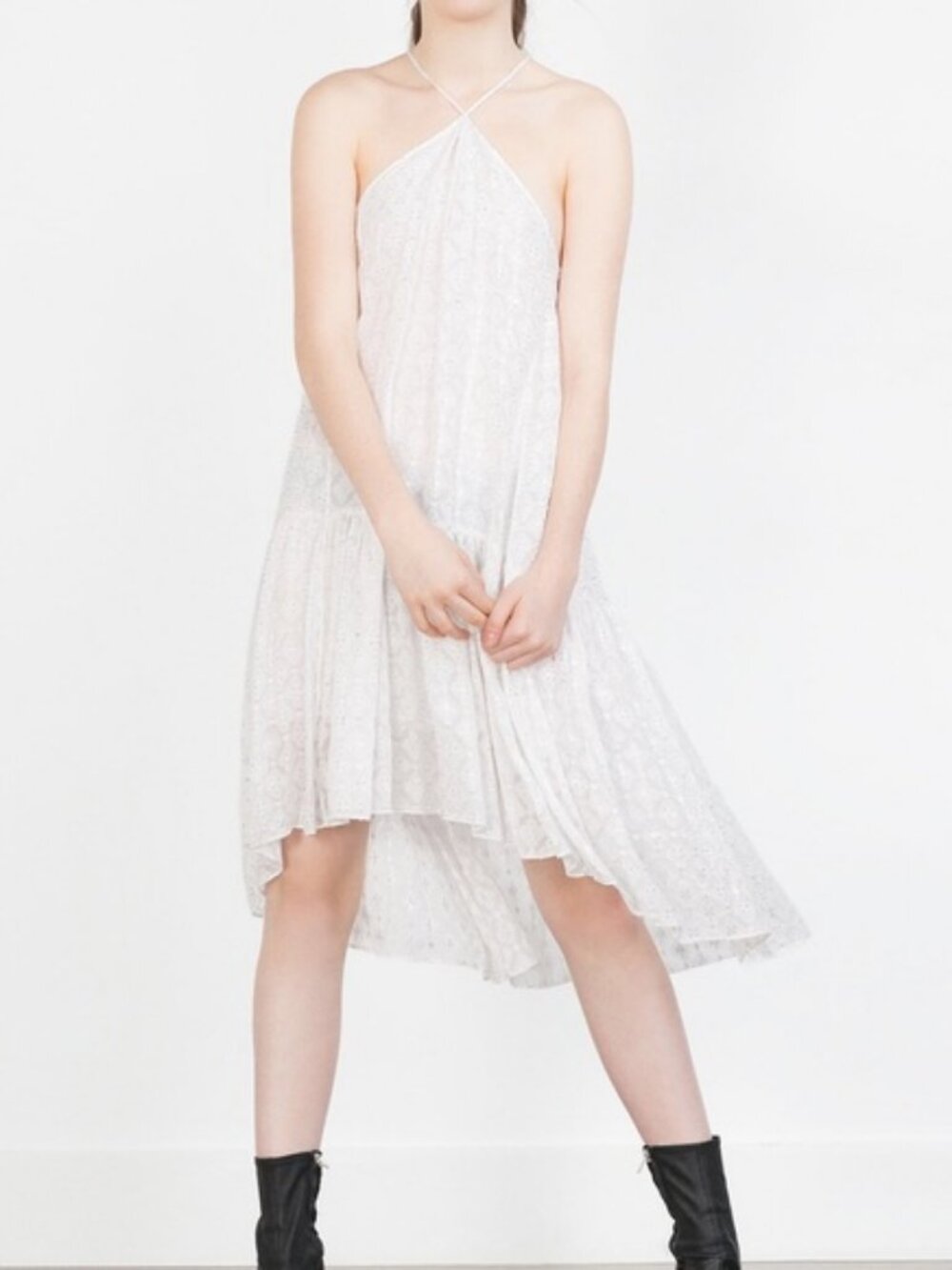 Zara Studio ivory embroidered metallic halter midi dress NWT size M